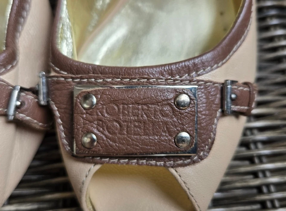 (N013 A73) Roberto Botella – Escarpins peep-toe cuir beige & marron – T.38 - Photo 4/4