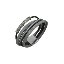 Studded Rhinestone Gray Double Wrap Leather Bracelet