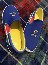  6.5 Polo Ralph Lauren RL-93 Blue White Slip On Canvas Boat Shoes Mens Size6.5