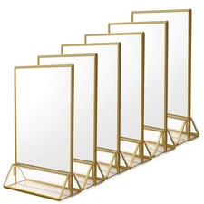 6Pack 5 x 7 Clear Acrylic Wedding Table Number Holder Stands with Gold Border...