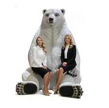 Polar Bear Sitting Jumbo Statue with Paw Seat Durable Sculpture Indoor Outdoor