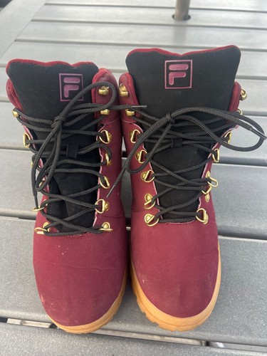 Fila Burgundy Men Faux Leather Hiking Ankle Boots Size 9.5 - Picture 5 of 6