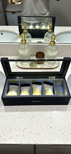 Brookstone Black Watch Storage Box Case, Glass Lid, Holds 4-7 Watches