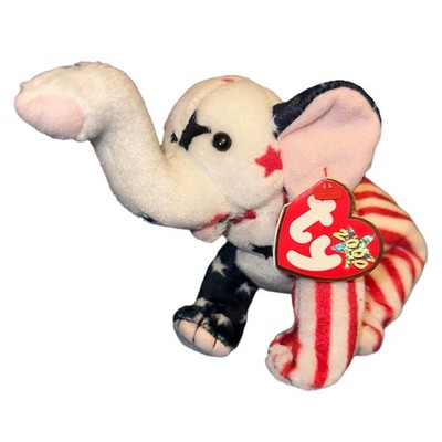 Ty Beanie Baby Righty 2000 Patriotic Elephant Red White Blue Stars Stripes 