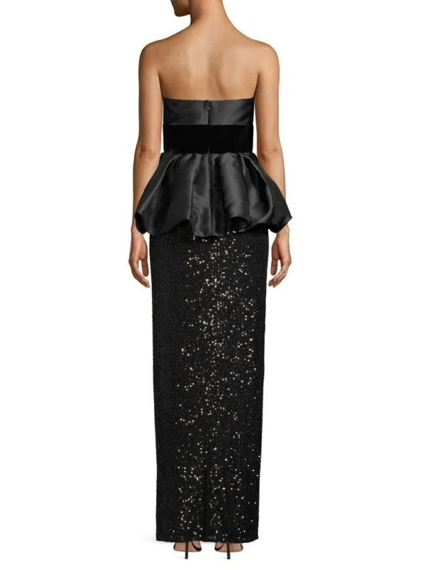 Vestido Jay Godfrey Talla 8 Julian Burbuja Peplum y Lentejuelas Sin Tirantes Tafetán NEGRO Foto 3 de 3