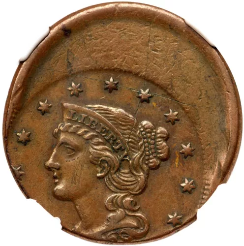 (1839-1857) NGC AU Details 35% Off Center Braided Hair Large Cent Coin 1c