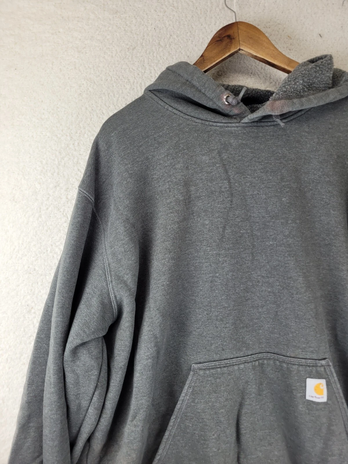 VETEMENTS Carhartt Workwear Felpa con Cappuccio Uomo 2XL Grigio Foderata in Pile Vestibilità Originale Logo Scritto