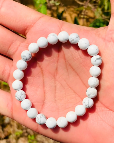Genuine White Howlite Beads Bracelet Gemstone Bracelet 8mm Beads Size Handmade - Video 1 of 1