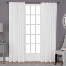 Exclusive Home Belgian Linen Sheer Rod Pocket Curtain Panel Pair, 50 x108