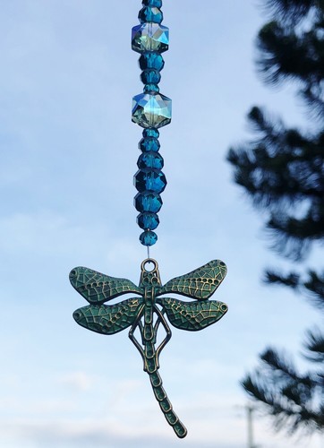 Dragonfly Crystal Bead Hanging Window Sun Catcher Home Décor Car Mirror Charm - Picture 1 of 5