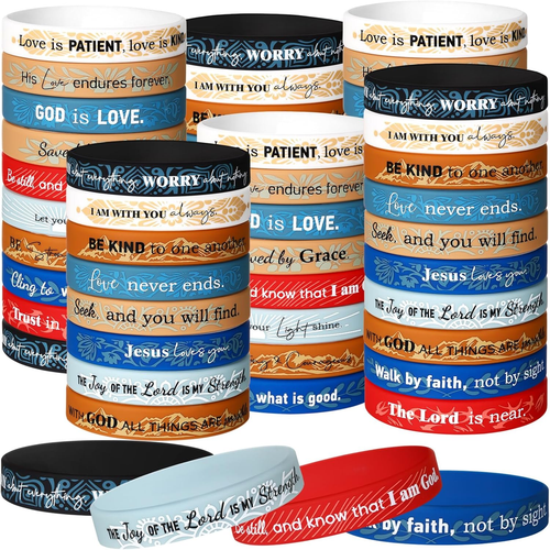 60 Pcs Rubber Bible Verse Bracelets Religious Silicone Christian Scripture Brace - Picture 12 of 12
