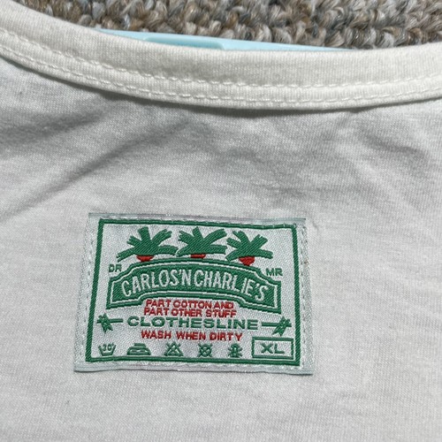 Camiseta sin mangas Carlos n Charlies de colección años 90 adulto XL blanca barra y parrilla de doble cara - Imagen 3 de 12
