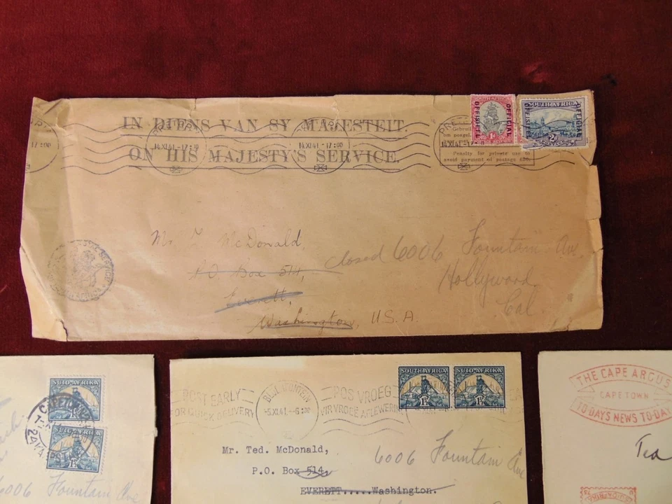 8 SOUTH AFRICA WWII Era Covers 1941 One Official Overprint / One Censored - Image 2 of 4