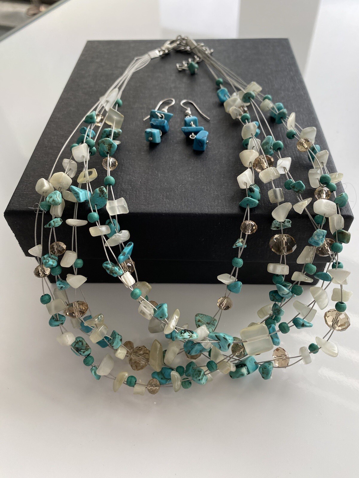 Multi string necklace and earrings. Turquoise and… - image 1
