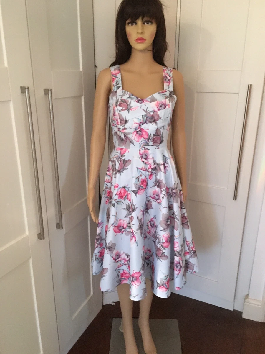 New Pale Blue Pink Floral Print Dress Size 10 eBay