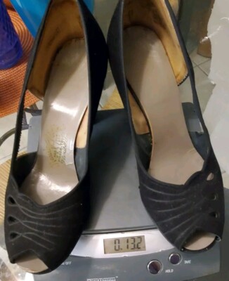 Vintage 50s Black Suede Shoe Cut Out  Peep Toe MCM About a 7-1/2