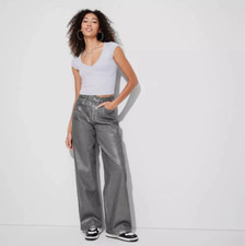 Wild Fable High Rise Baggy Jeans Denim Wide Leg Silver Metallic Wash NWT
