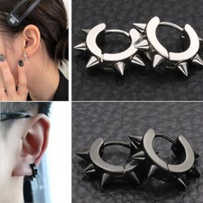 2Pair Men Women Stainless Steel Rivets Spike Huggie Hoop Punk Earrings US FAST