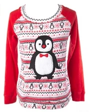 Jenni by Jennifer Moore Red Appliquéd Fleece Pajama Top Medium