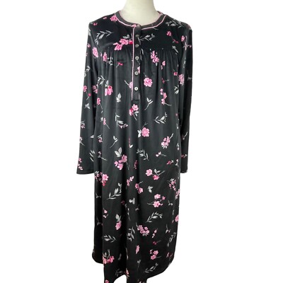 Aria Nightgown Women s M 8-10 Button Bodice Long Slv Stretch Velour Pockets Soft