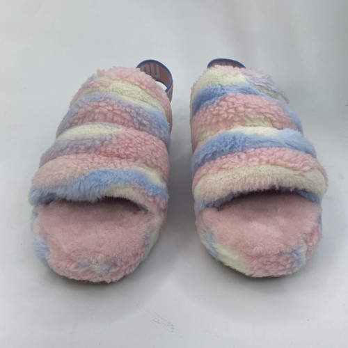 UGG W FLUFF YEAH SLIDE Slipper Cali Collage Women's 9 Pink Blue White Stripe - Picture 4 of 10