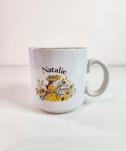White Porcelain Cup; Girl Sitting Among Flowers; Natalie Inscription - Picture 4 of 4