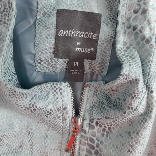 Y2K Anthracite by Muse Women Jacket Blazer Sz 14 Snakeskin Silver Zip Lined Pock - Picture 20 of 23
