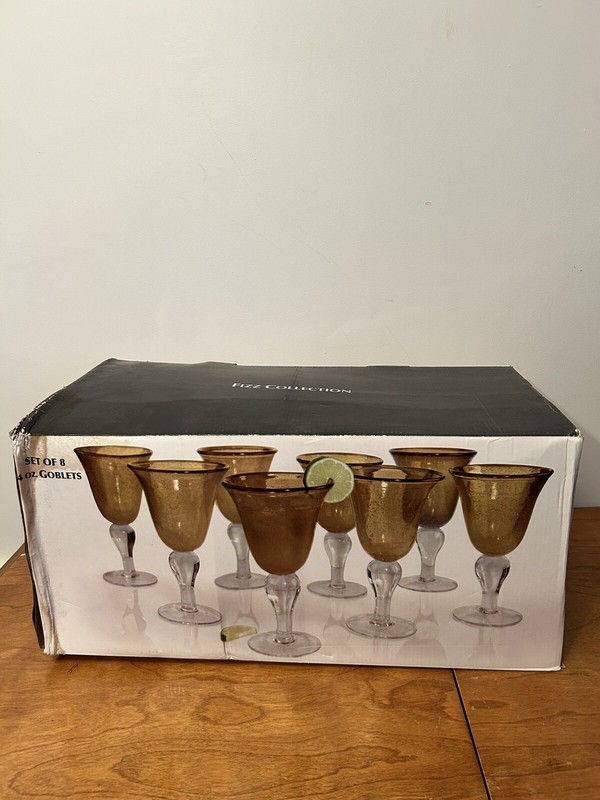 New Artland Amber Bubble Glass Goblet HANDMADE 14 oz each  (Set of 8)
