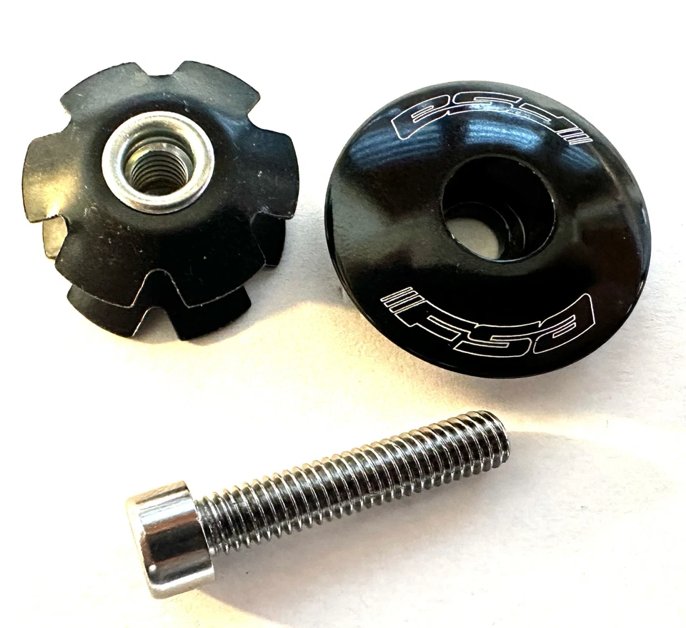 FSA Bicycle Bike Black Alloy Headset Star Nut & Top Cap Set  1-1/8" New - Image 2 of 4