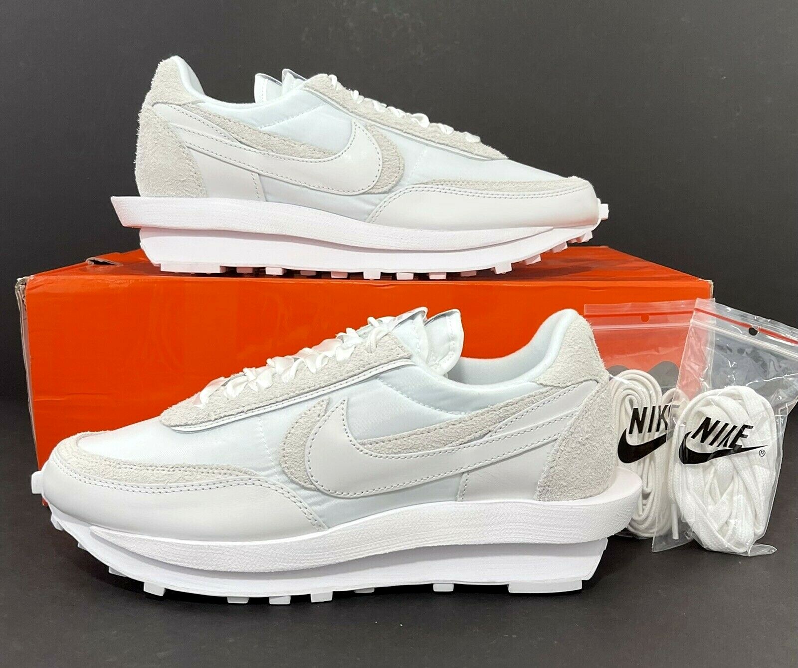 nike x sacai waffle white nylon