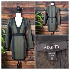 ADGFTY Dress Size Medium Long Sleeve Mini Thick Stretch Striped V-Neck Zip Back