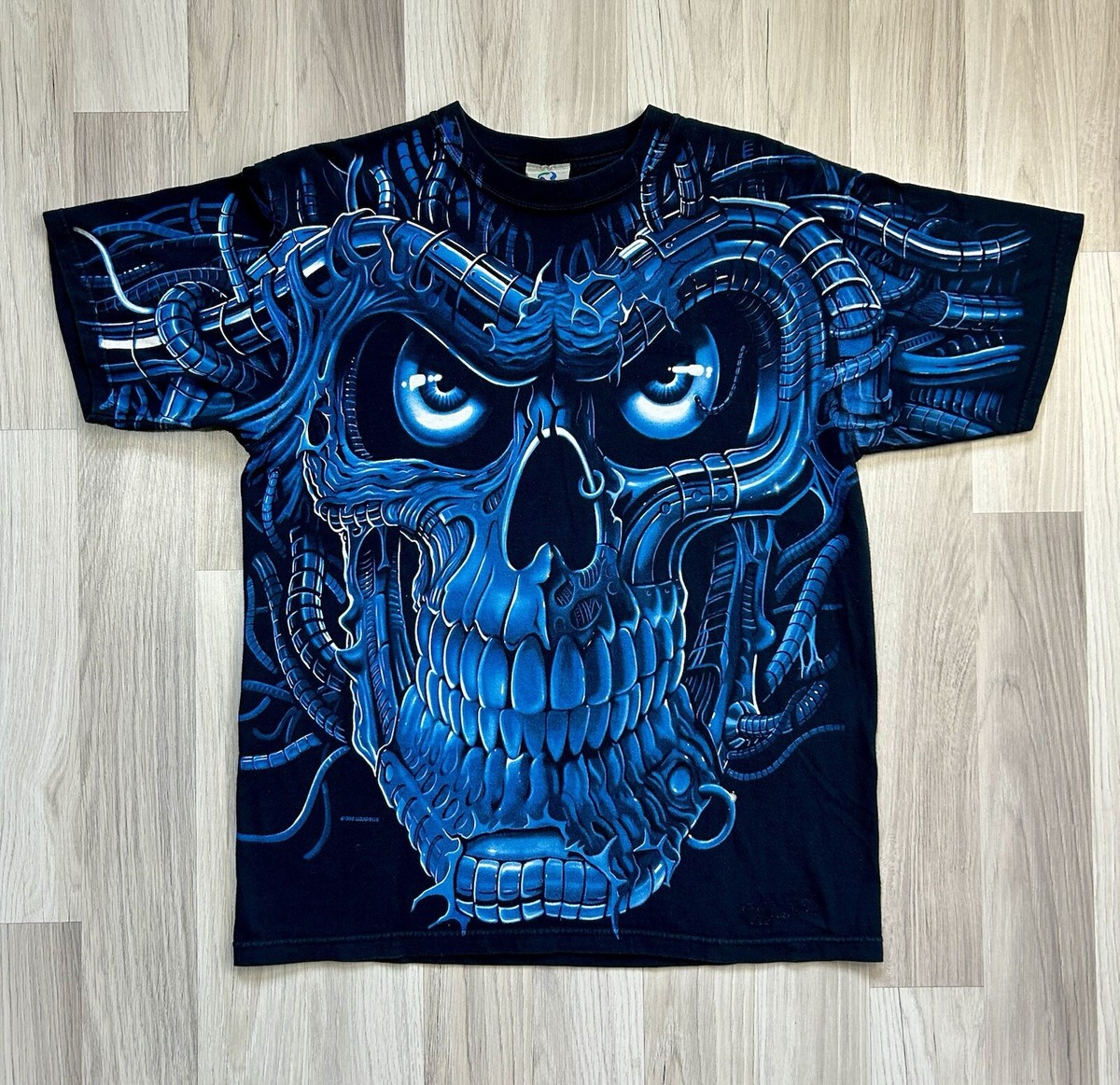 VTG Terminator Skull Liquid blue 1998 T-shirt Glow In The