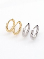 925 Sterling Silver Rope Plain Huggie Hoop Earrings VERY SMALL 10mm/8mm x1mm