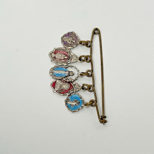 Vintage Pin 5 Italy Religious Miraculous Medal Charms 2.1" X 1.1" 4.7grams - Picture 2 of 11