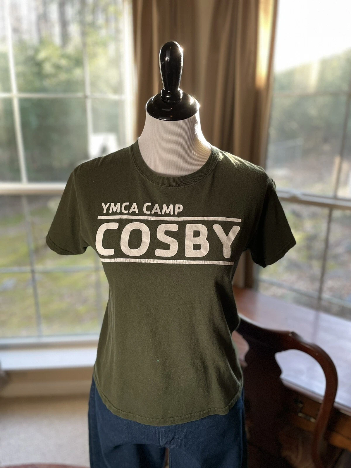 Vintage YMCA T-Shirt, “Camp Cosby” Retro M Men’s Tee, Green + White, Size Medium