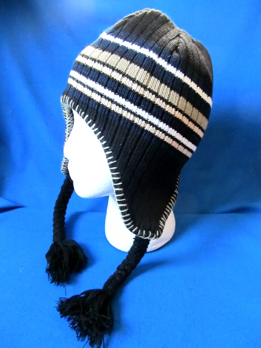 Winter Knit Hat With Ear Flaps One Size Fits All Unisex Adults & Teen.