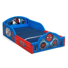 Spider Man Multi-Color Plastic Toddler Bed With Built-In Safety Guardrails