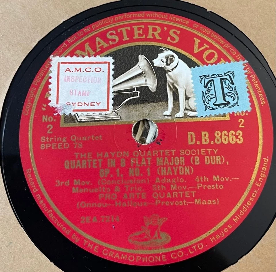 6 X 78 RPM set-Haydn - Quartet in B Flat Major - Fro arte Quartet - HMV - Mint - Image 4 of 4