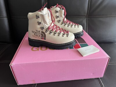 Gucci x The North Face Hiking Lace Up Leather Boots Ivory MADE in ITALY SIZE 36