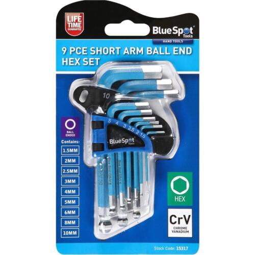 Bluespot 9pc Short Arm Metric Ball Point Hex Allen Key Set Alan 1.5 - 10mm - Picture 3 of 4