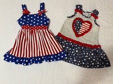 Little Lass Girls Toddler Baby Patriotic Red White Blue Dresses Sz 18 Mts