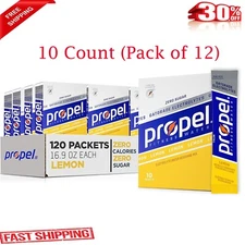 Propel Powder Packets, Lemon With Electrolytes, Vitamins No Sugar, 10 Ct,12 pack