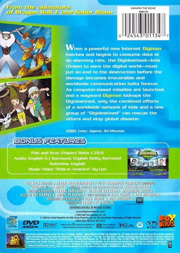 DIGIMON - THE MOVIE (DVD, 2000) - PREVIOUSLY VIEWED DVD - Image 2 of 2