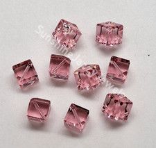 6pc Swarovski Crystal Light Rose 6mm Diagonal Cube 5600 Beads; Rare 