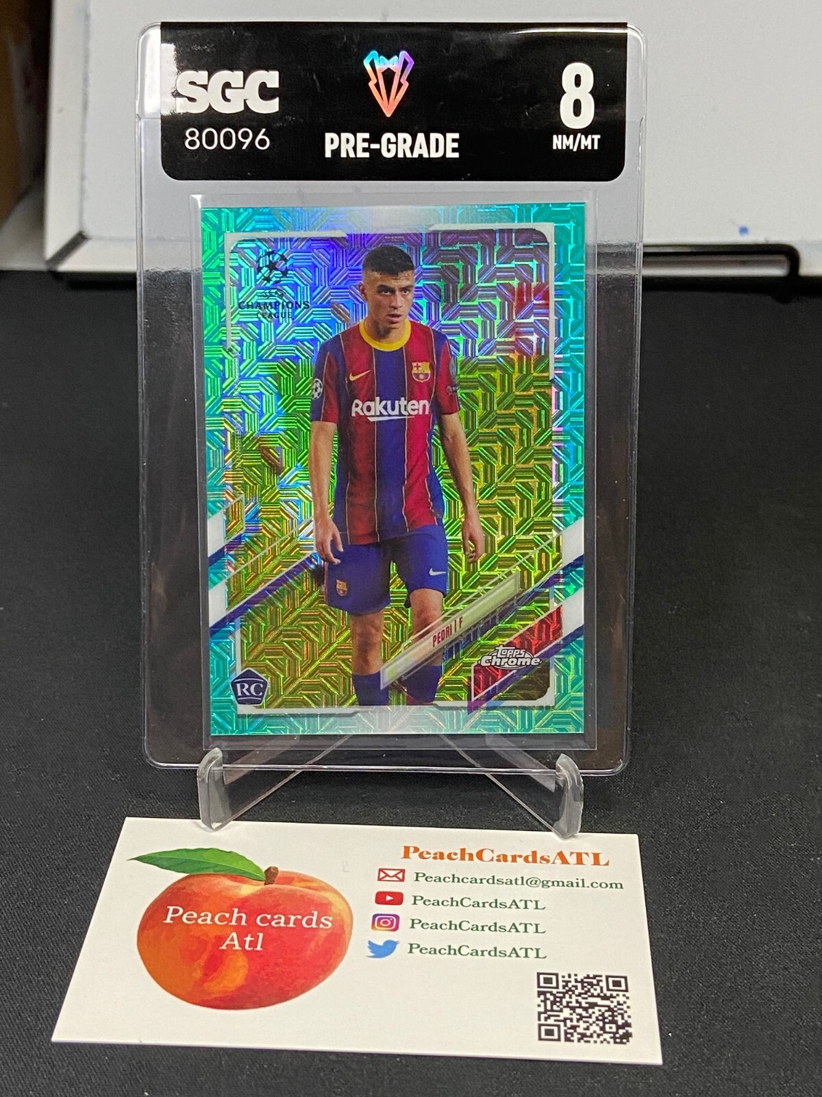 2020 Topps Chrome UEFA #61 PEDRI #/199 ROOKIE RC SP Japan Aqua Refractor SGC 8