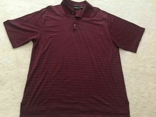 Mens size small Tasso Elba GOLF 100 cotton polo shirt burgundy  Gray striped