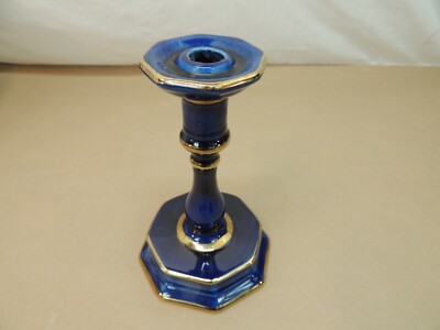 RAYMORE CANDLE HOLDER, MADE IN ITALY, BLUE WITH GOLD TRIM