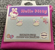 Hello Kitty By San Rio Sterling Silver Stud Earrings, New With Pink Pouch