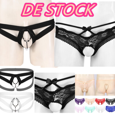 DE-Sexy Herren Slips Schritt Offen String Tanga Jockstrap mit O-Ring Unterwäsche