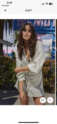 NWT 12th tribe CARA CHAMPAGNE PLISSE MINI DRESS Size S